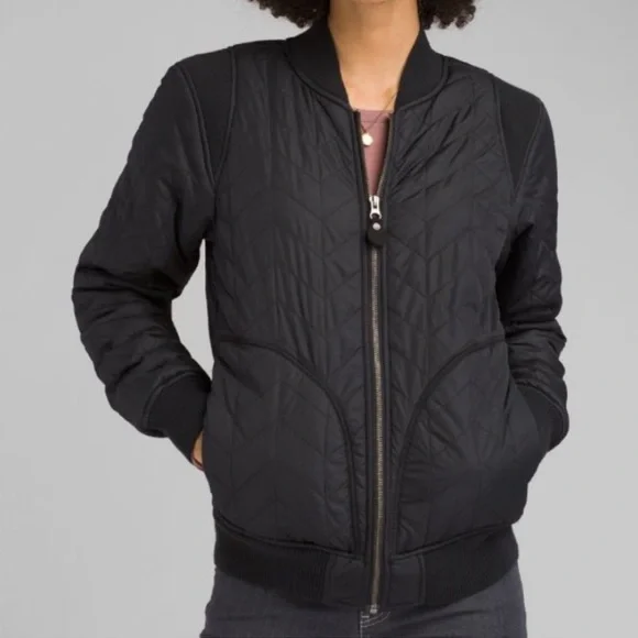 Prana Black Diva Bomber Fleece Jacket Large - Picture 1 of 14